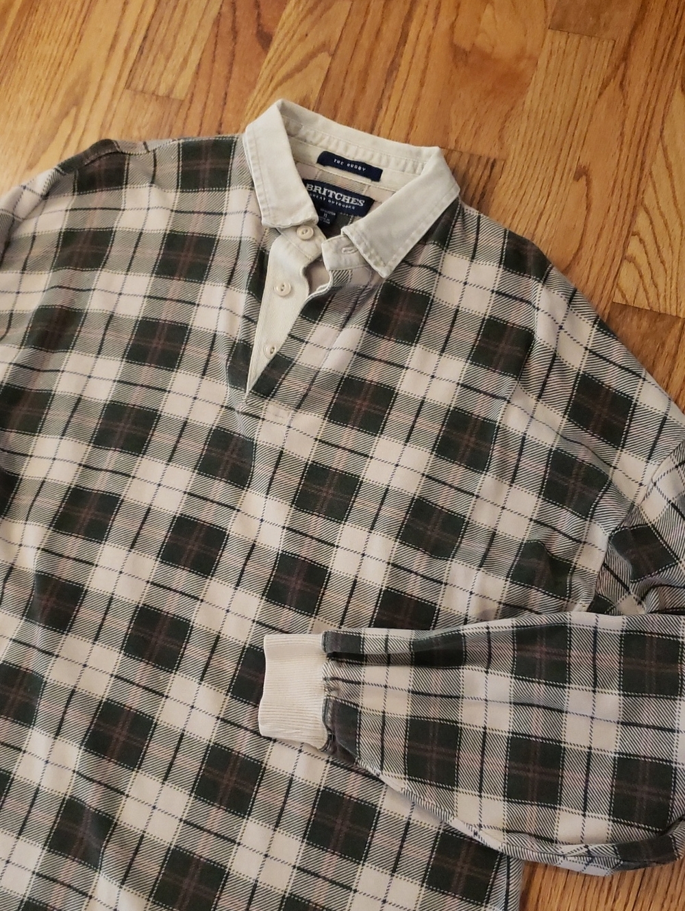 Vtg- Britches- The Rugby- Men's Checkered Shirt - Tan, Blackish Brown & Red - XL